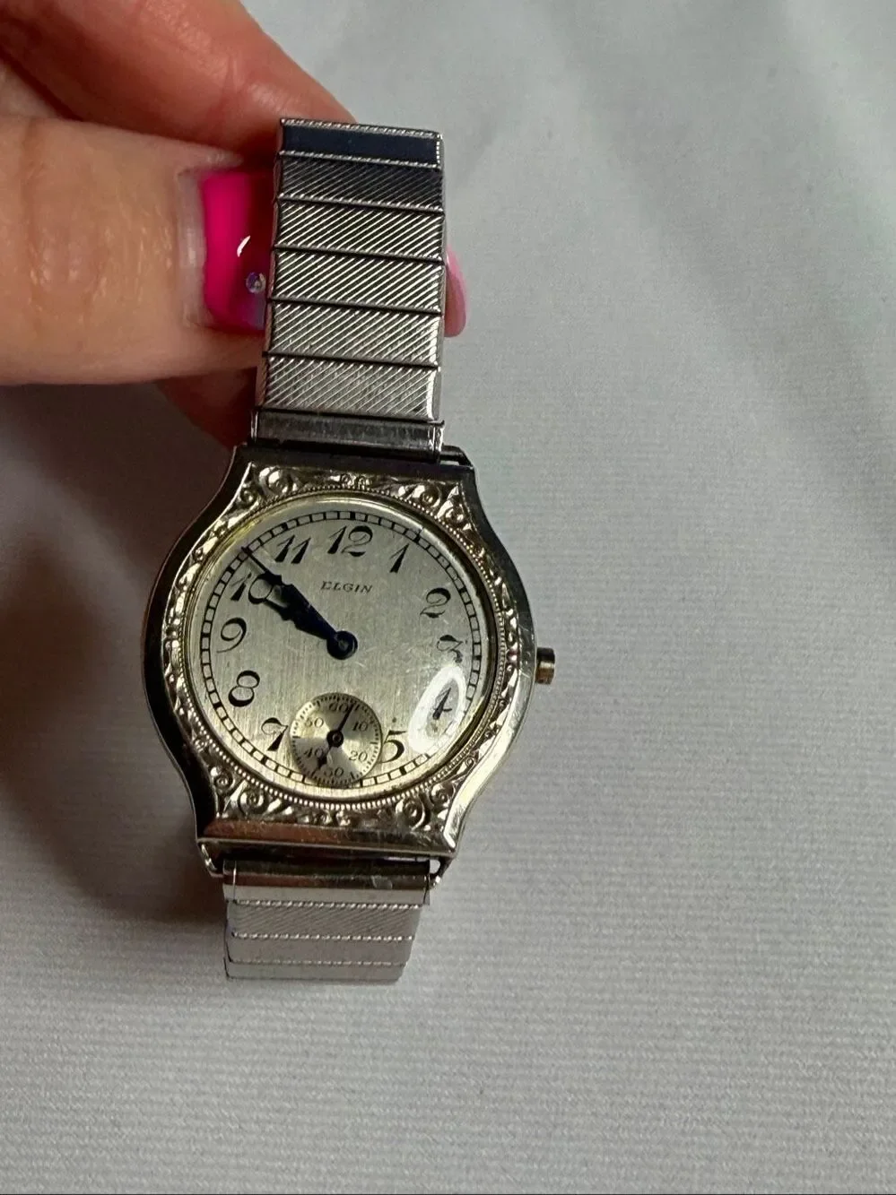 Vintage Elgin Ladies Art Deco Wrist Watch Silver Tone Engraved Untested